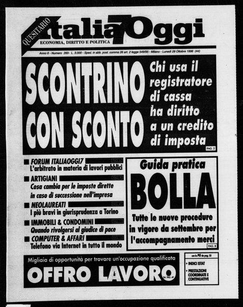 Italia oggi : quotidiano di economia finanza e politica